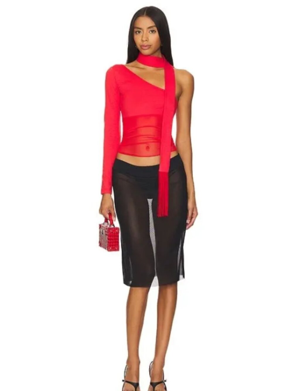NWT NIIHAI Asymmetric Neck Tie Top True Red Size M